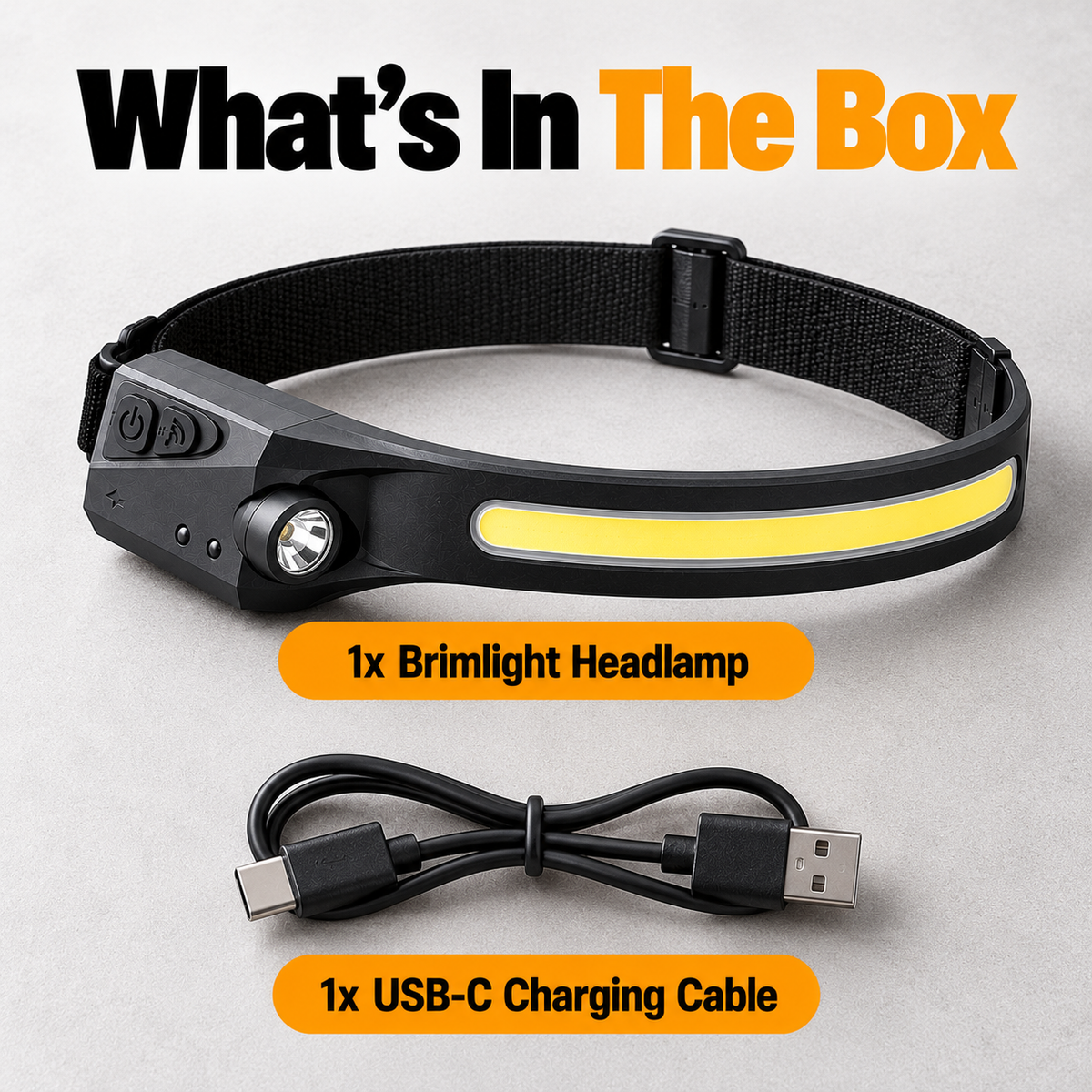 What's in the box: Brimlight headlamp and USB-C cable